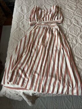 Striped Rust and Cream Two-Piece Dress Set
